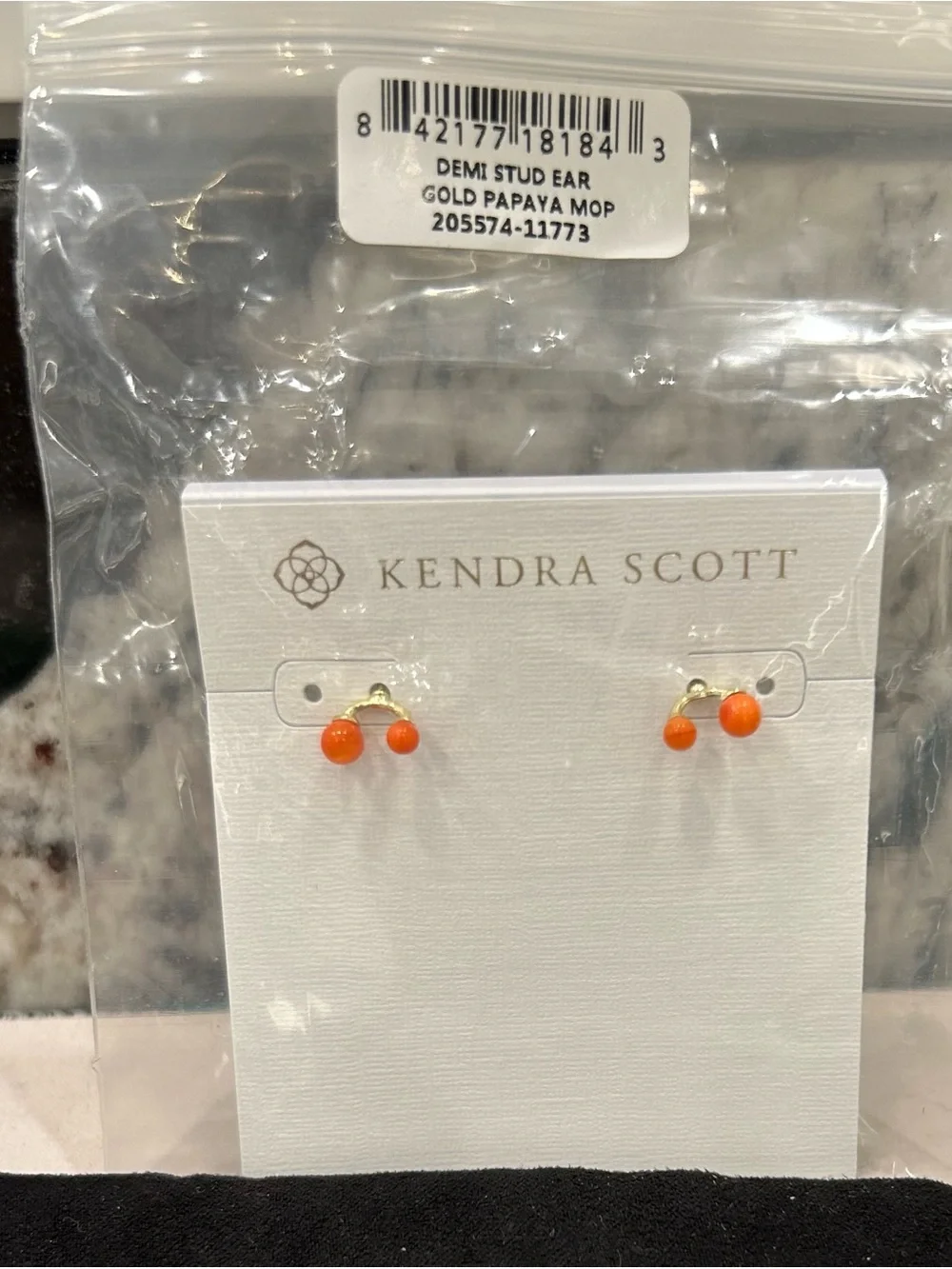 Kendra Scott Gold Stud Earrings with Bright Papaya Orange Stones